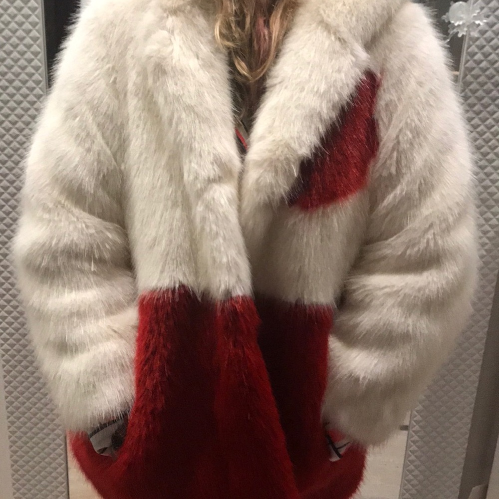 Cute! Designer girl’s faux fur jacket with hood.
